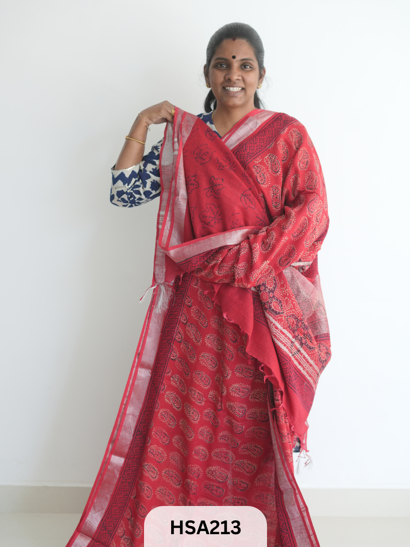 LENIN COTTON HANDBLOCK PRINTED SAREE