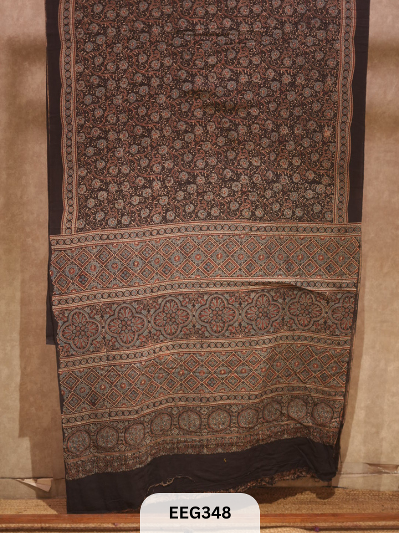 HANDWOVEN KALA COTTON WITH AJRAKH PRINT SAREE