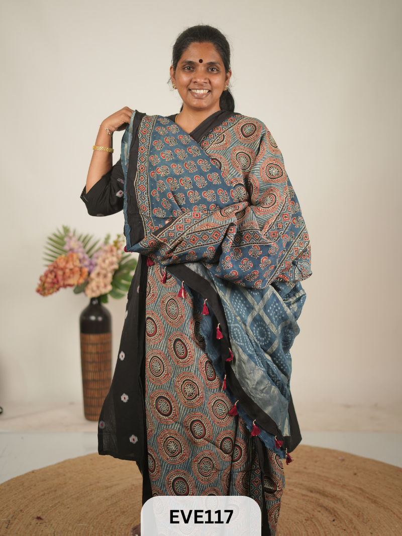 TUSSAR CHANDERI WITH GHARCHOLA - NATURAL AJRAKH HANDBLOCK