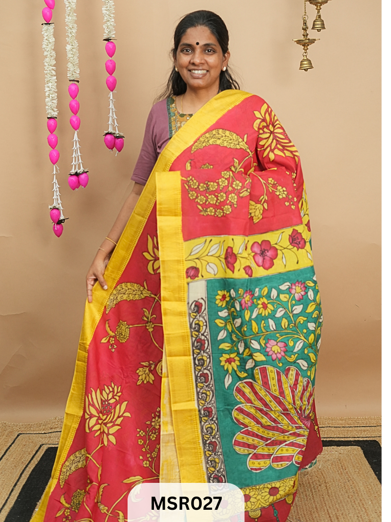 BANGLORE SILK WITH MANGALAGIRI BORDER FULL KALAMKARI