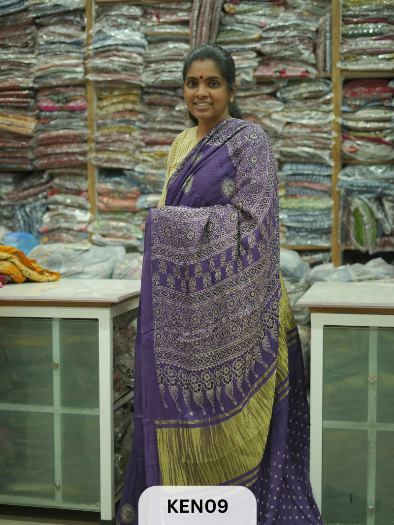 PURE MODAL AJRAKH PIGMENTED SCREENPRINT SAREE