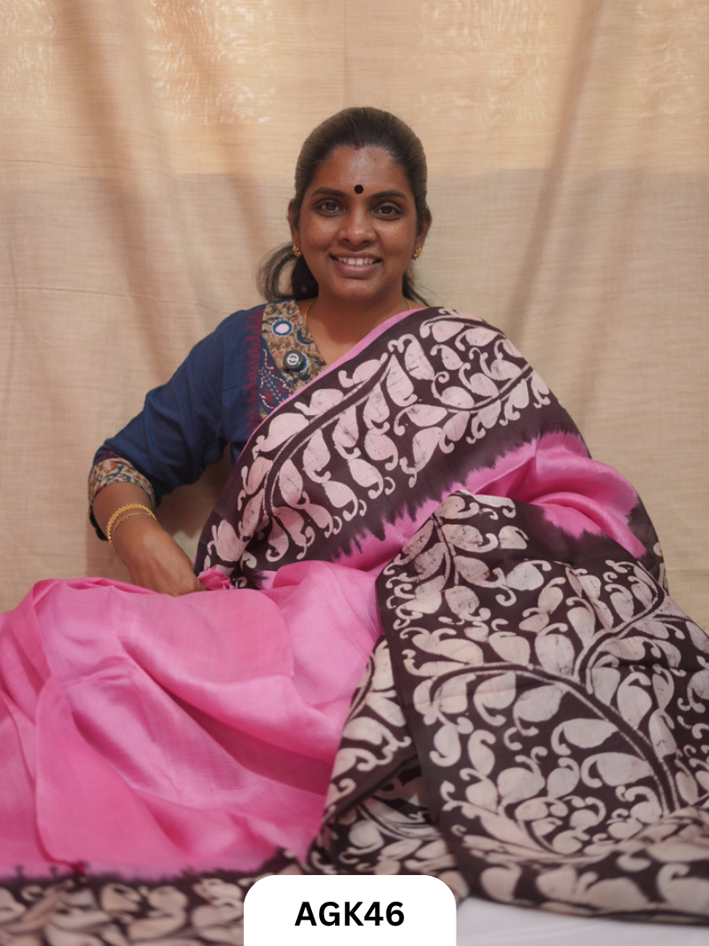 Premium Murshidabad 3-Ply Silk Hand Batik Saree – Silk Mark Certified