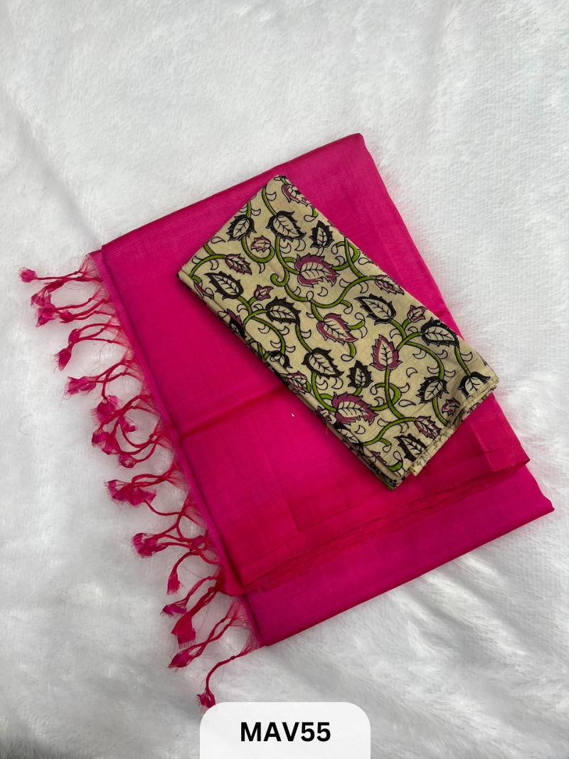 MANGALAGIRI PATTU SAREE WITH KALAMKARI BLOUSE (1 METER)