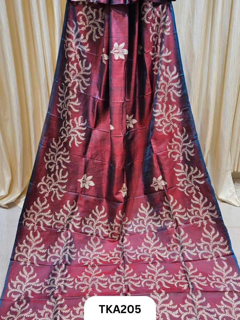 Bishnupuri Katan Silk Block Print Saree