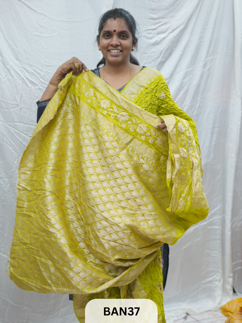 PURE RAW SILK WITH MEENAKARI BUTTA BANDHINI SAREE