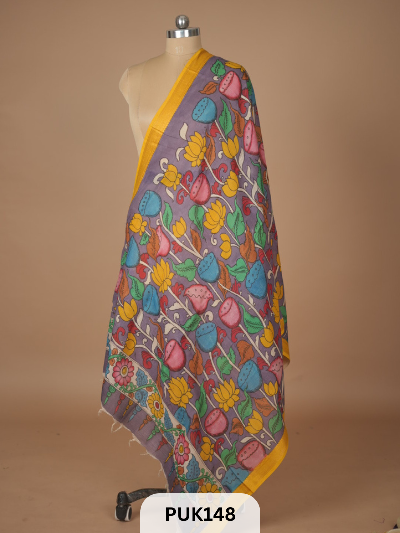 PURE PENKALAMKARI DUPPATTA - CHENNURI SILK
