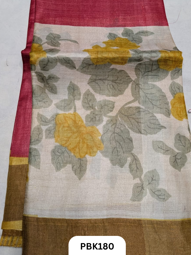 Premium Pure Tussar Silk Handblock Print Saree – Kolkata Special