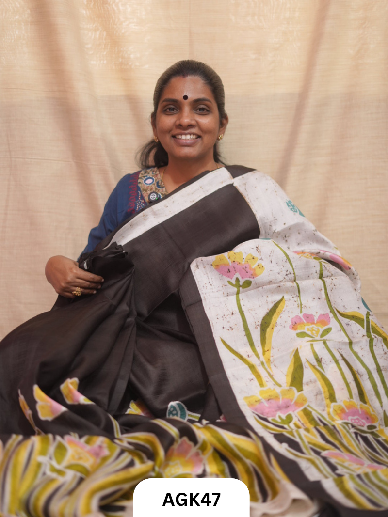Premium Murshidabad 3-Ply Silk Hand Batik Saree – Silk Mark Certified