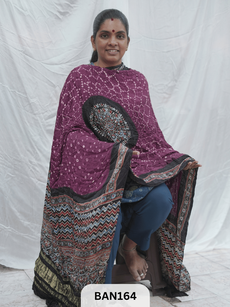 AJRAKH BANDHEJ GUL DUPPATA WITH LAGDI PATTA