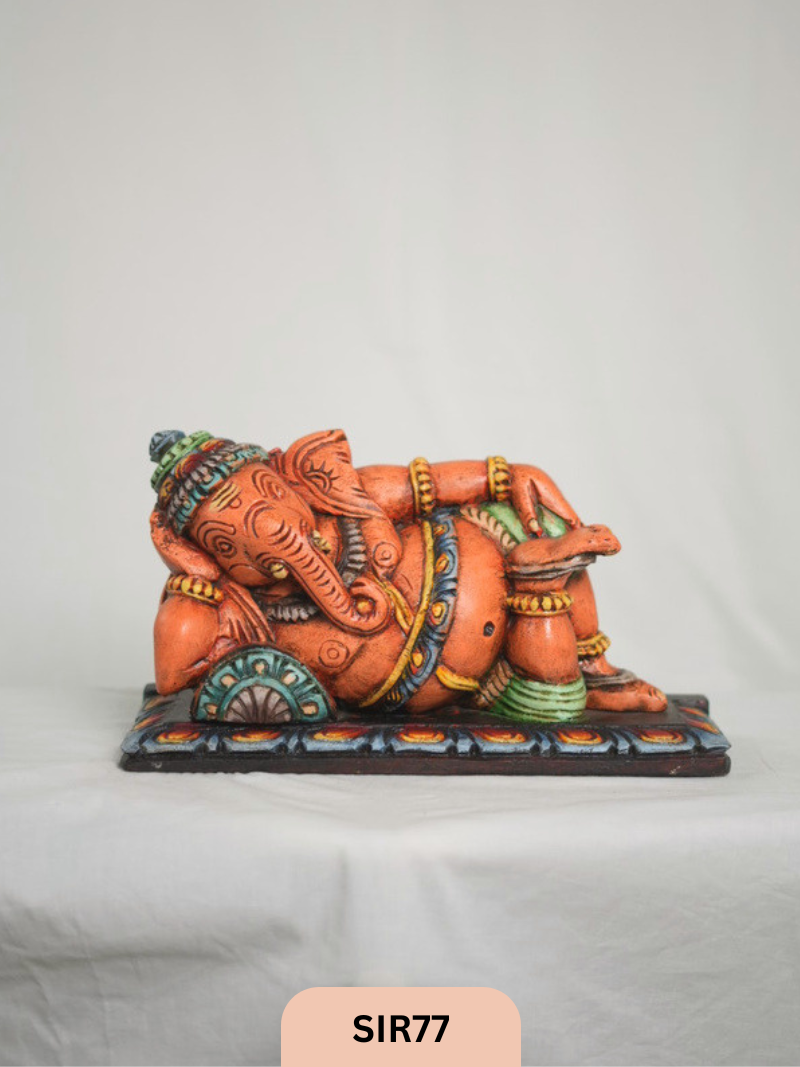 WOODEN SLEEPING GANESH - Height 9" INCH, WIDTH 16"INCH