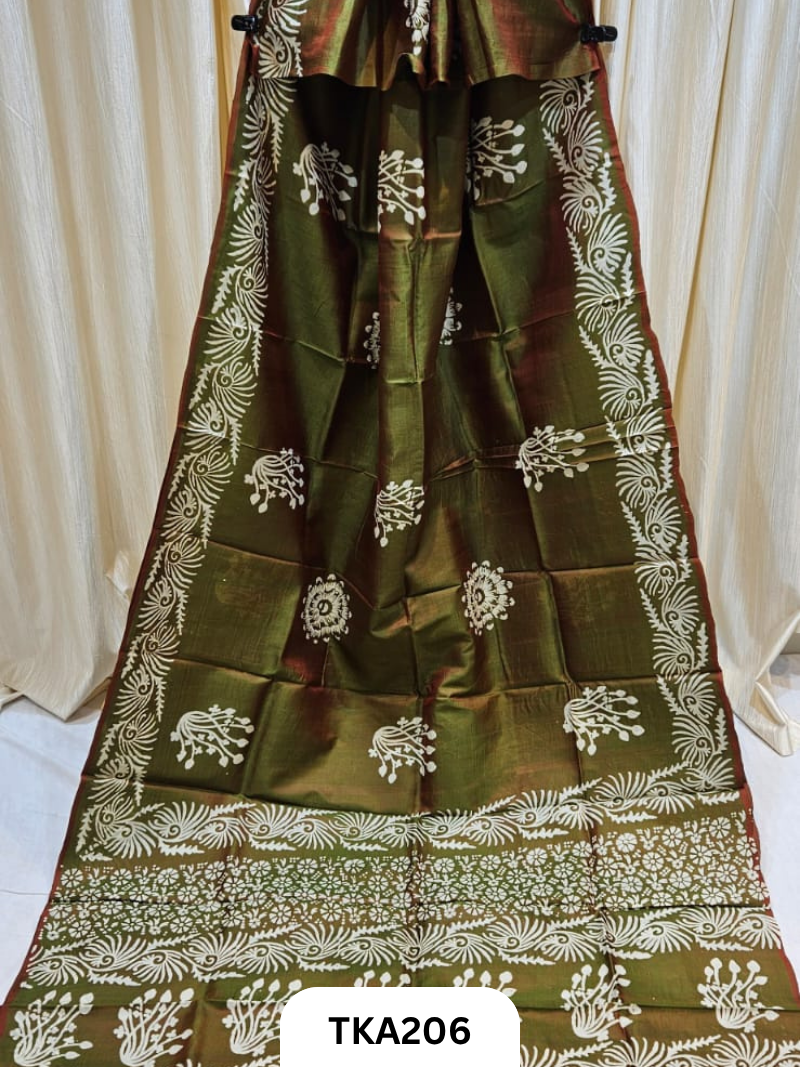 Bishnupuri Katan Silk Block Print Saree