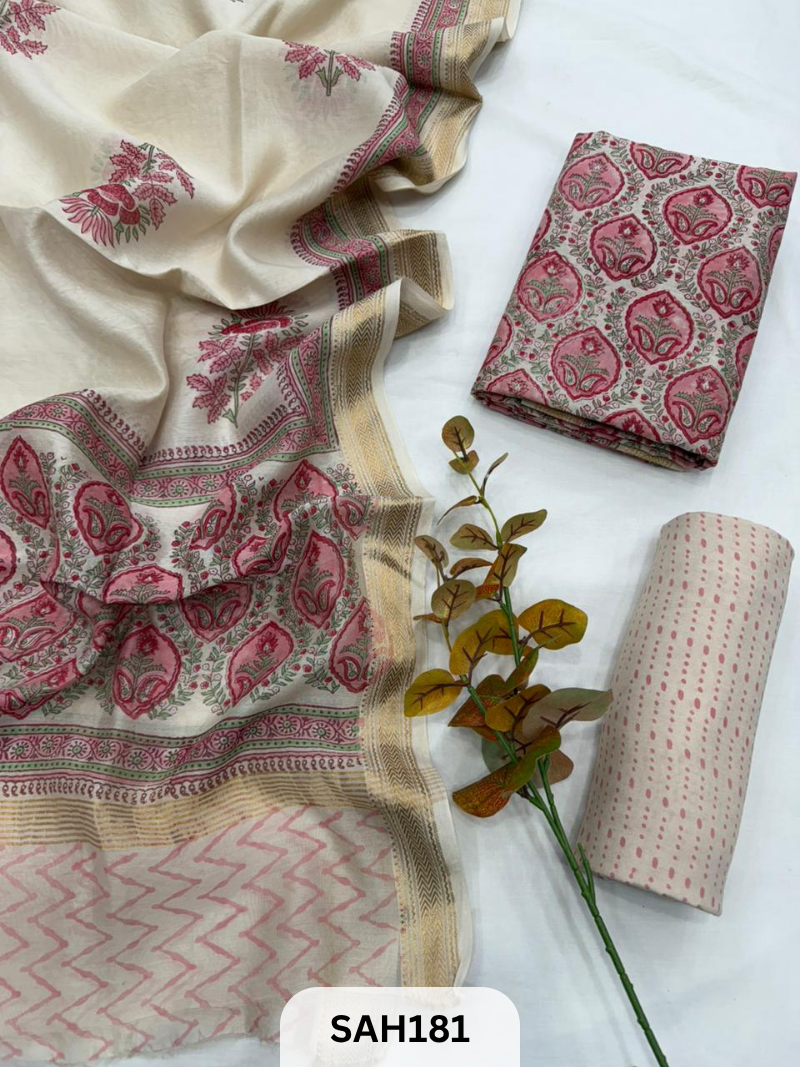 MAHESHWARI HANDBLOCK SALWAR SUIT 3PCS - UNSTITCHED