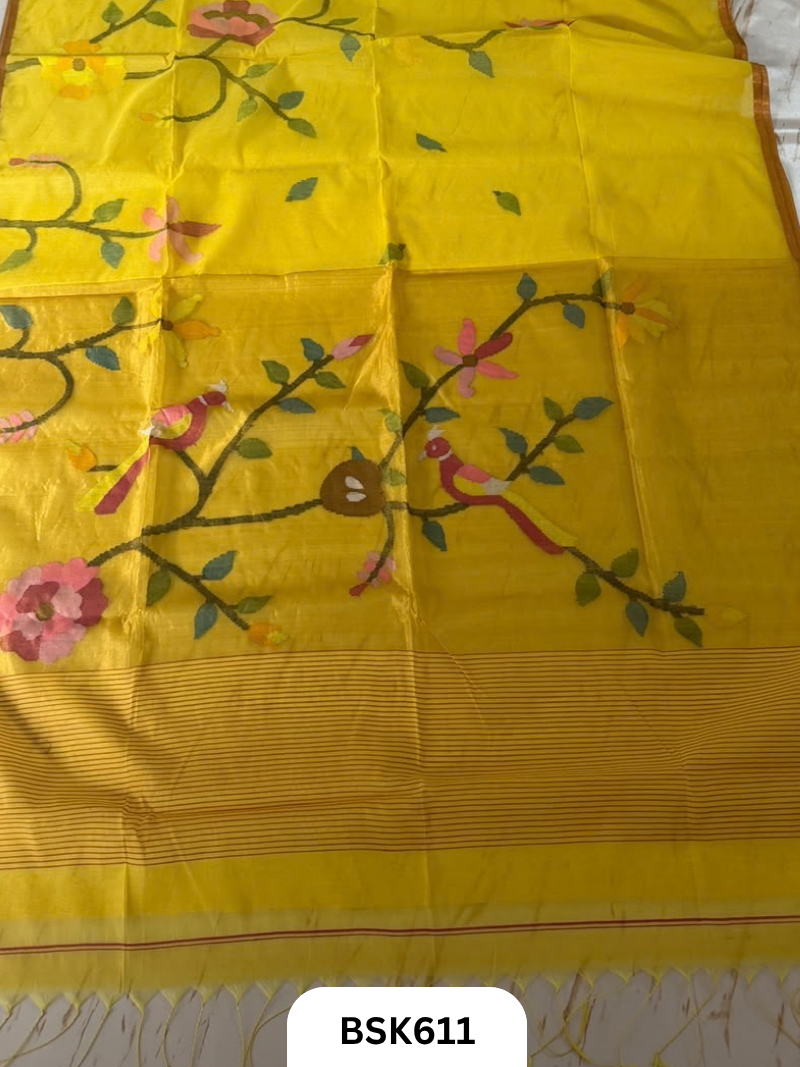 Handloom Pure Muslin Jamdhani With Hand Needle Work Saree