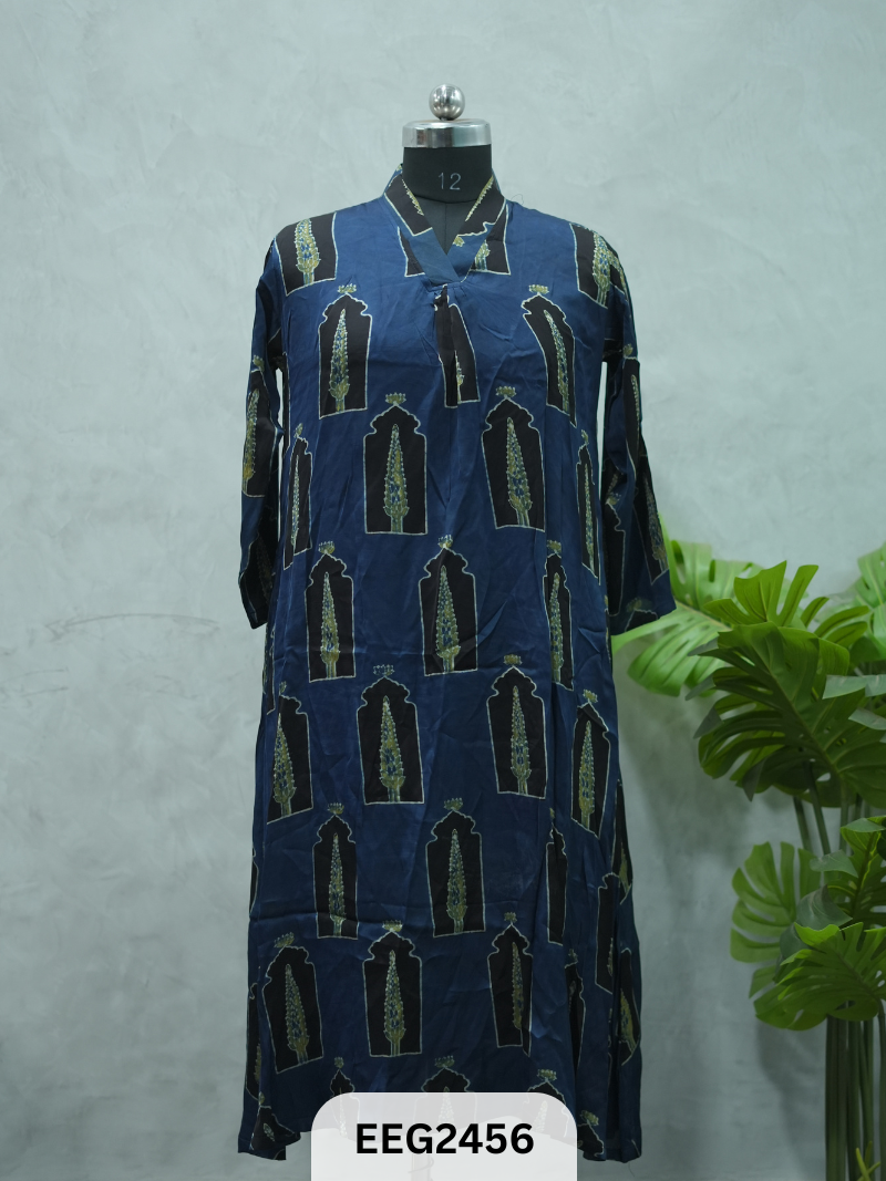 MODAL AJRAKH PRINT KURTI WITH PLEATS