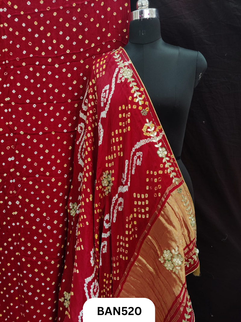 Semi gaji silk tissue pallu dani bandhej saree with khatli handwork
