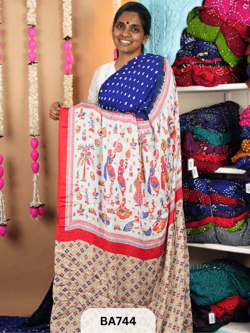 Handmade Bandhani Saree with Digital Artisiic Pallu