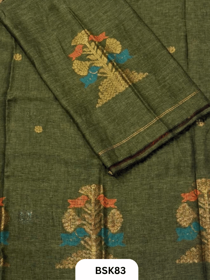 Pure Handloom Linen Salwar Suit with Jamdani and Meenakari weave Top 2.7 mtr Duppata Rs 2.5mtr