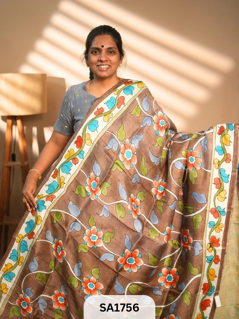 MURSHIDABAD SILK SAREE HAND PAINTED