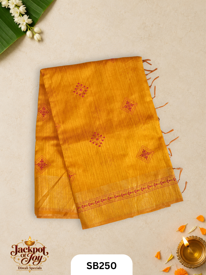 Semi Giccha Tussar With Cross Stitch