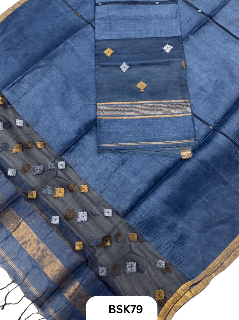 Premium Pure Handloom Linen Silk Salwar Top 2.7 mtr Duppata 2.5 mtr