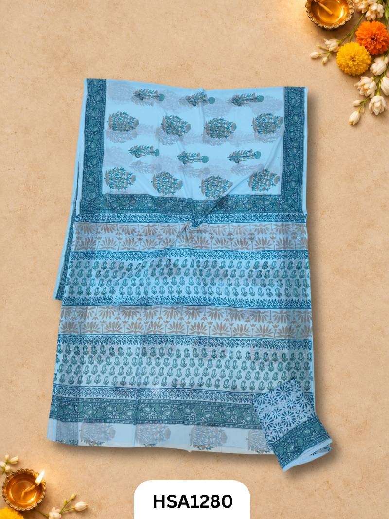 Hand block printed Hand tye-dye Lahriya Saree