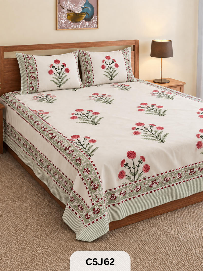 Cherry Blossom Bedsheet With Pillow Covers - 108*108