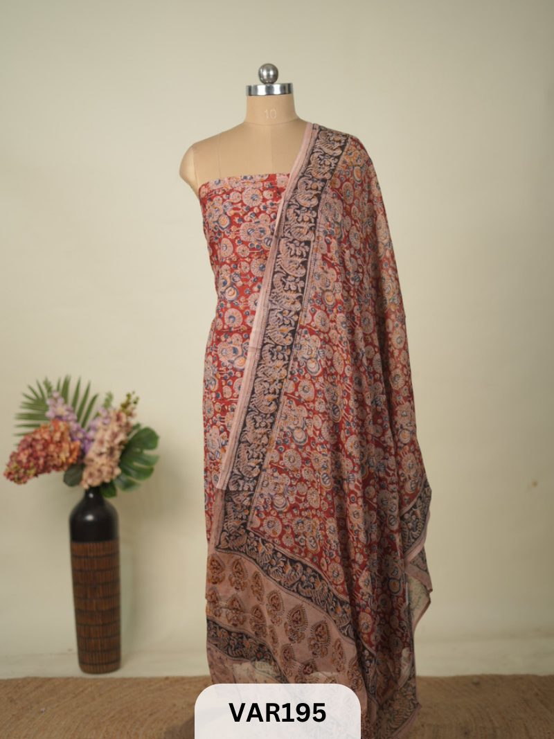 PURE HANDBLOCK KALAMKARI COTTON-2 PCS-TOP & DUPPATA
