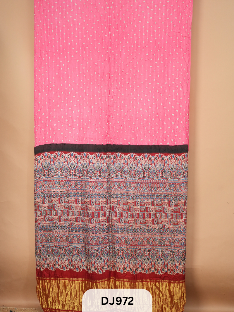 BANDHANI + AJRAKH SAREE WITH LAGDI PATTA