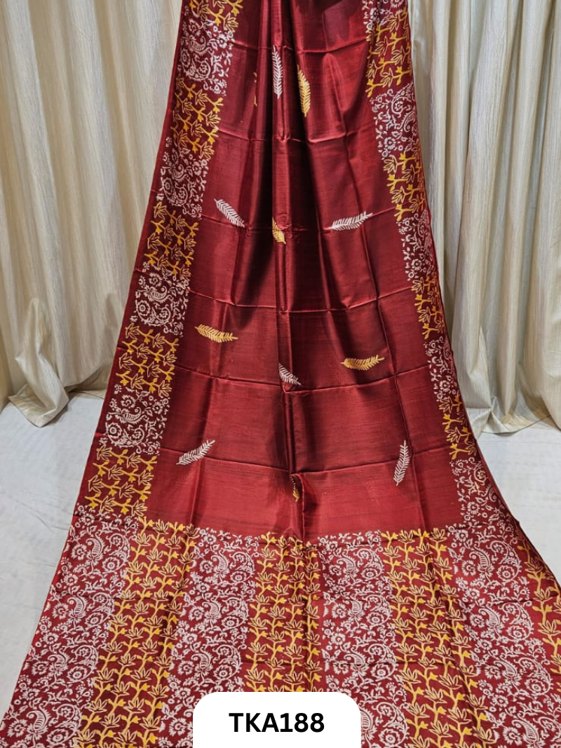 Bishnupuri Katan Silk Block Print Saree