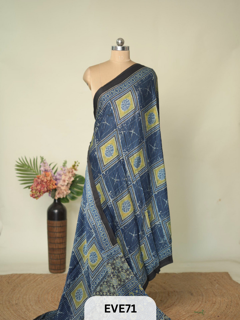 MODAL AJRAKH HANDBLOCK PRINT SAREE