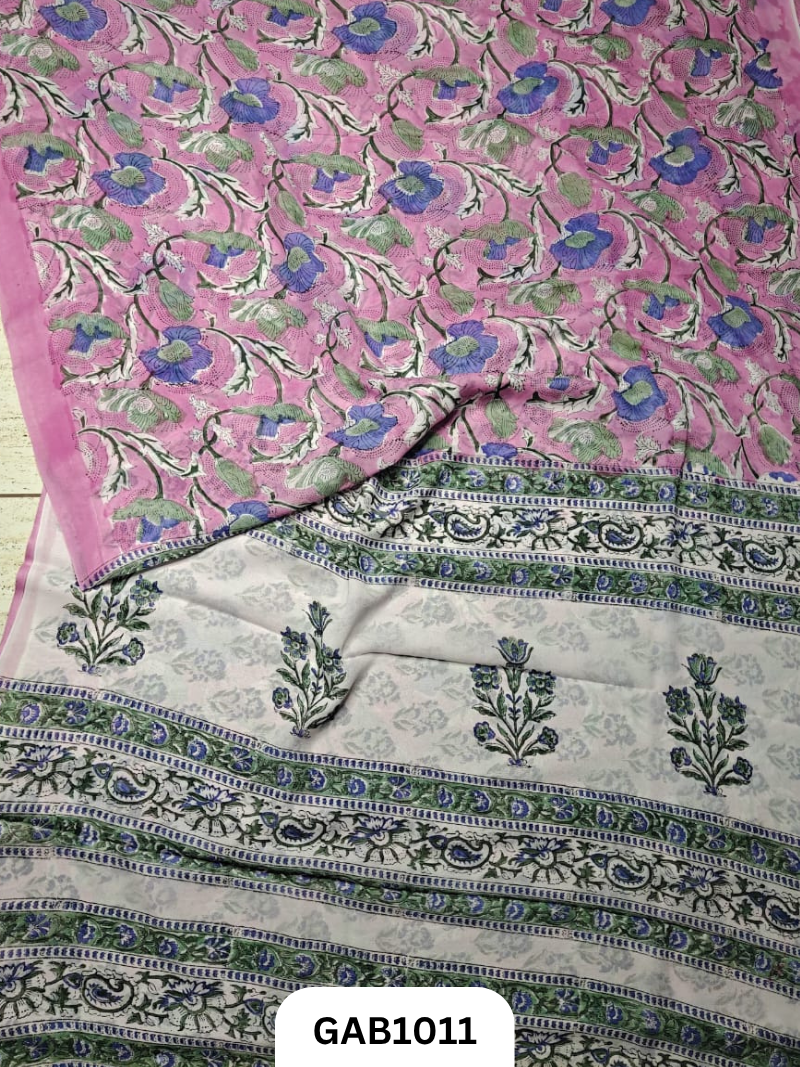 Premium Hand Block Printed Georgette Sarees with Blouse