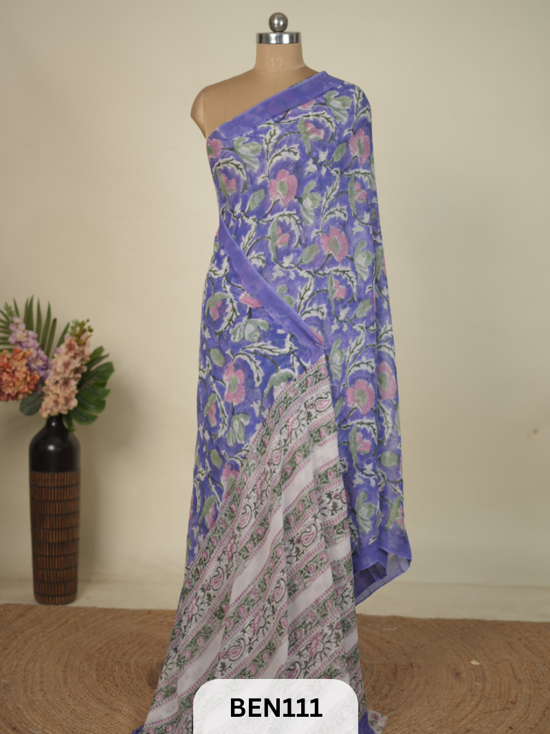 CHIFFON GEORGETTE SANGANER HANDBLOCK