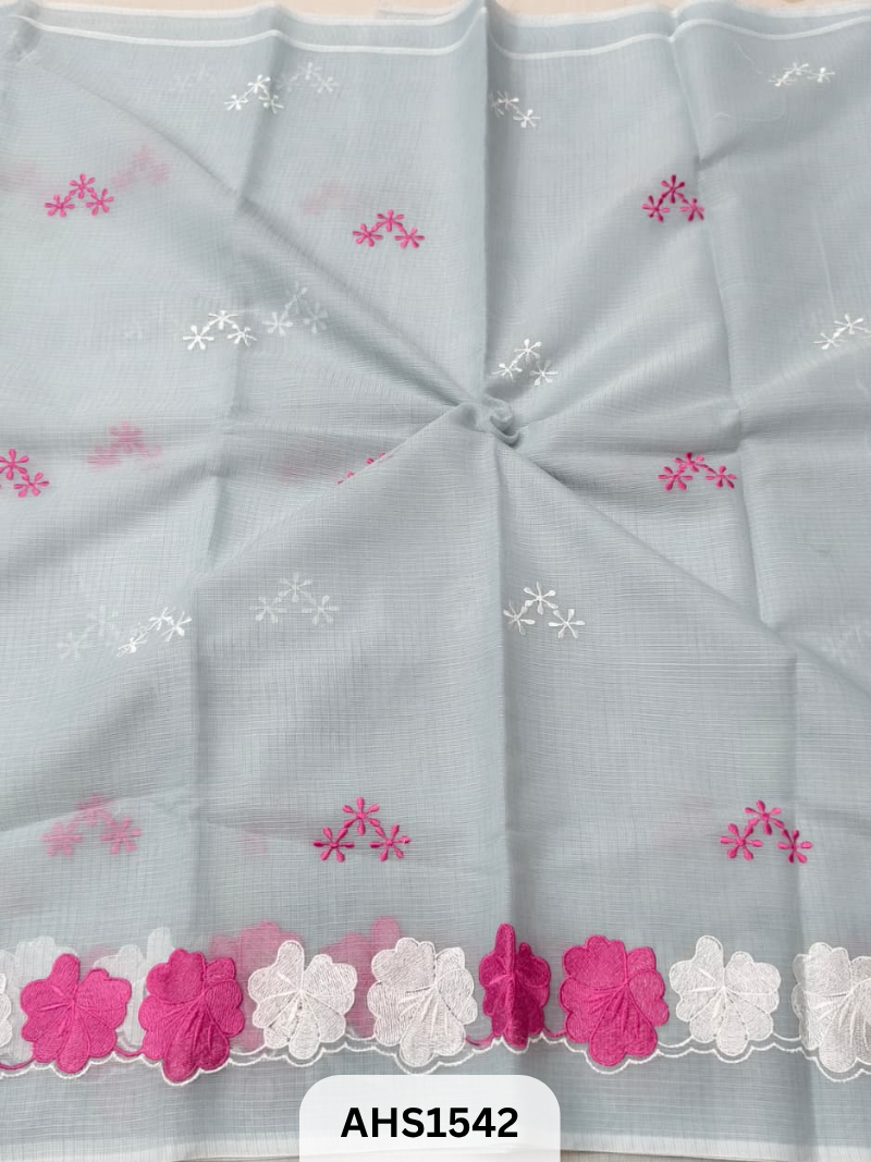 Kota Cotton Embroidery Work Saree With Blouse