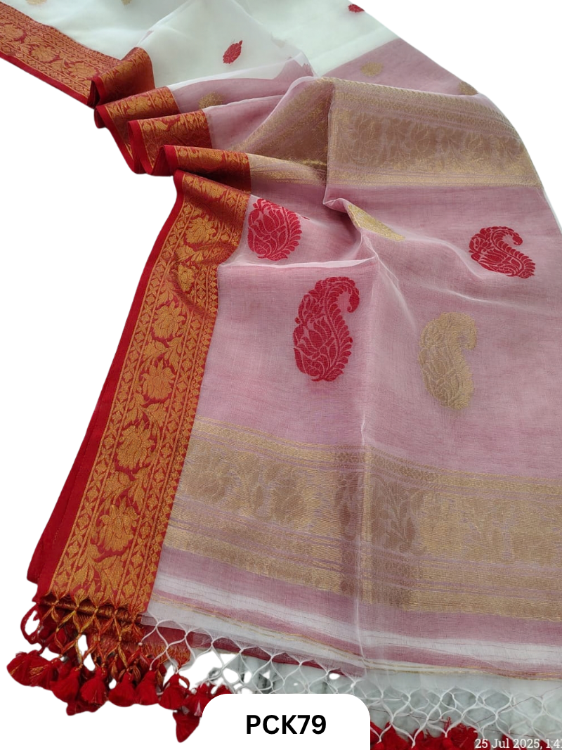 Pure Muslin Handloom Durga Puja Saree-cream shade