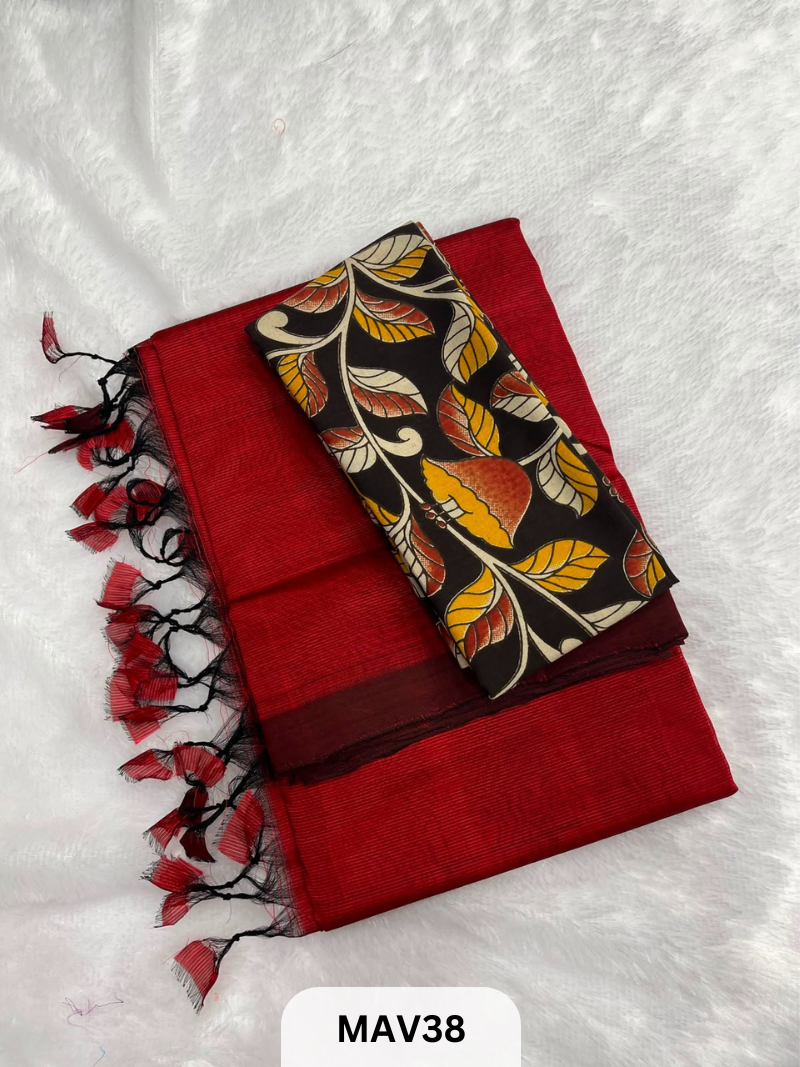 MANGALAGIRI PATTU SAREE WITH KALAMKARI BLOUSE (1 METER)