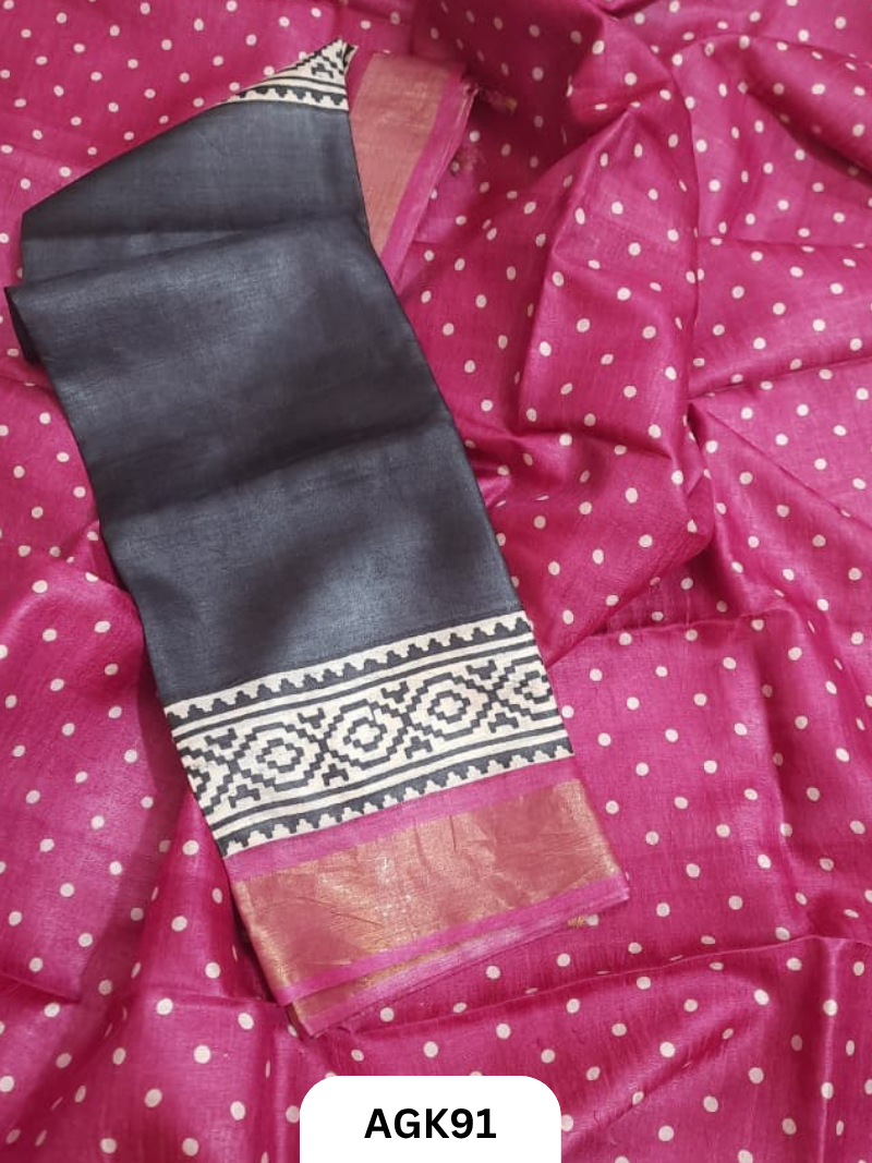 Silk Mark Certified Tussar Salwar Set with Hand Block Print