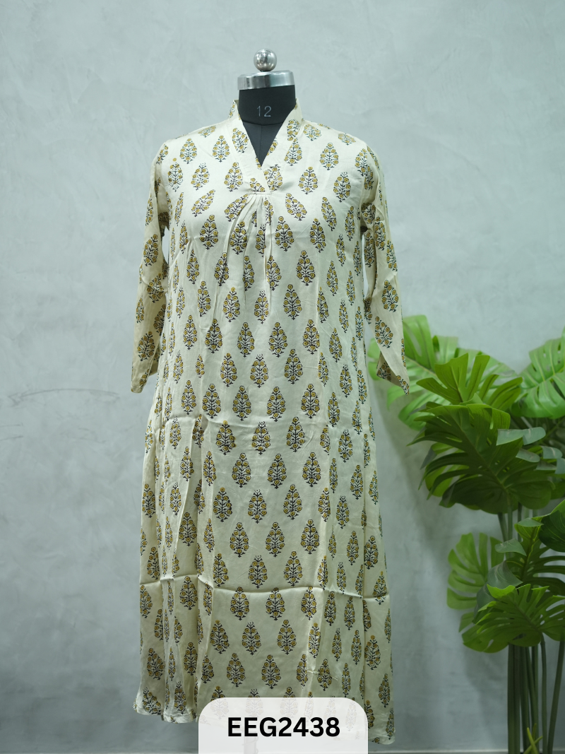MODAL AJRAKH PRINT KURTI WITH PLEATS