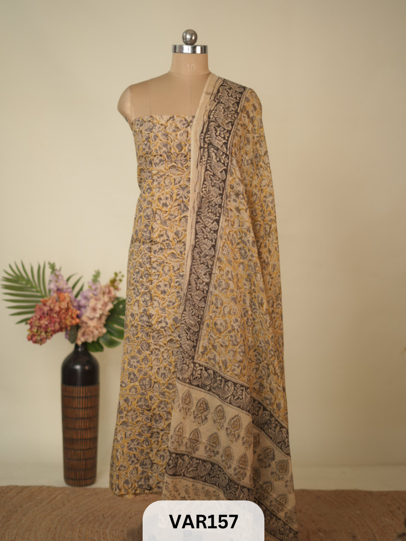 PURE HANDBLOCK KALAMKARI COTTON-2 PCS-TOP & DUPPATA