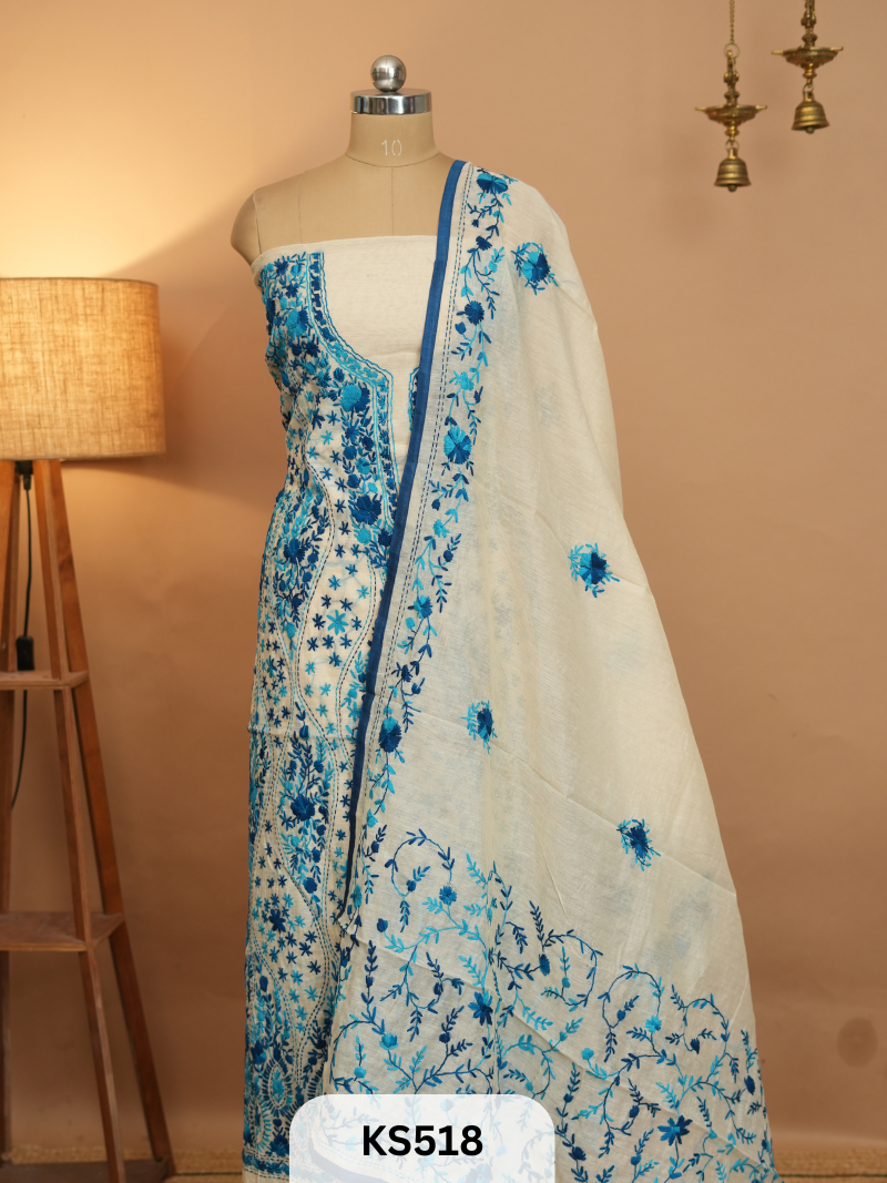 Dupion Chanderi Silk With Hand Kantha Stitch