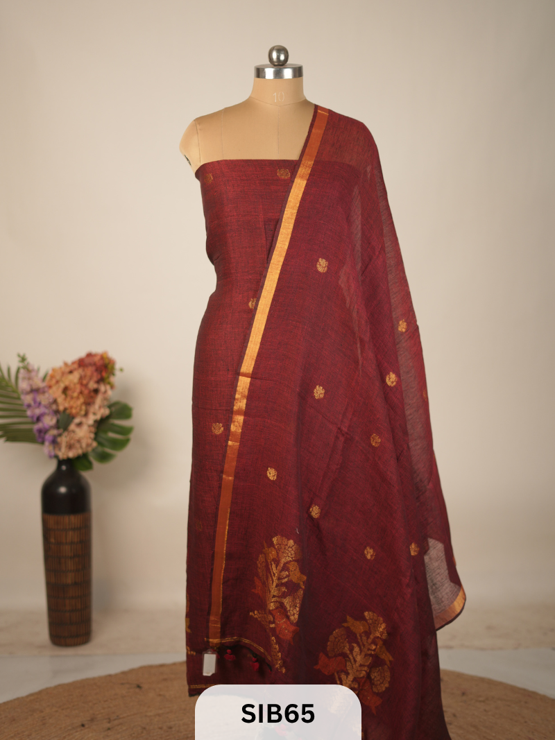FUSION PURE LINEN INTO KANCHIPURAM SALWAR SUIT - HANDLOOM