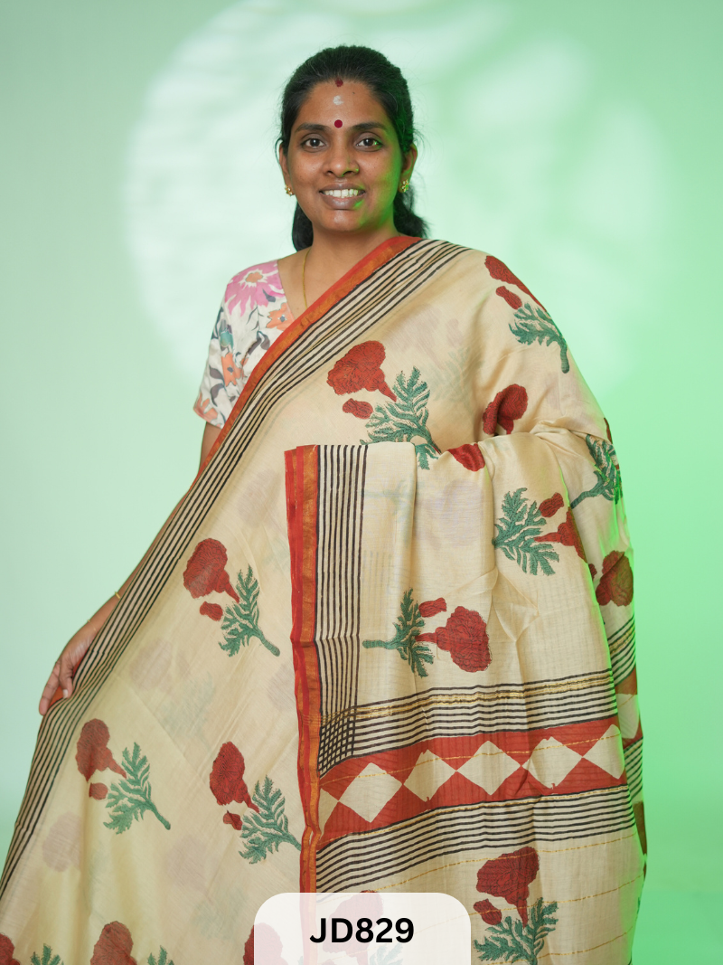 PURE CHANDERI SILK WITH HANDBLOCK SAREE