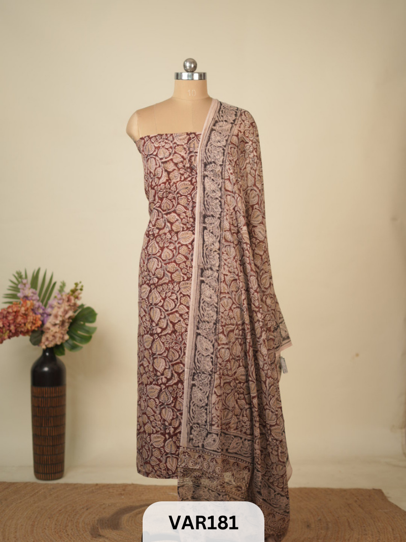 PURE HANDBLOCK KALAMKARI COTTON-2 PCS-TOP & DUPPATA