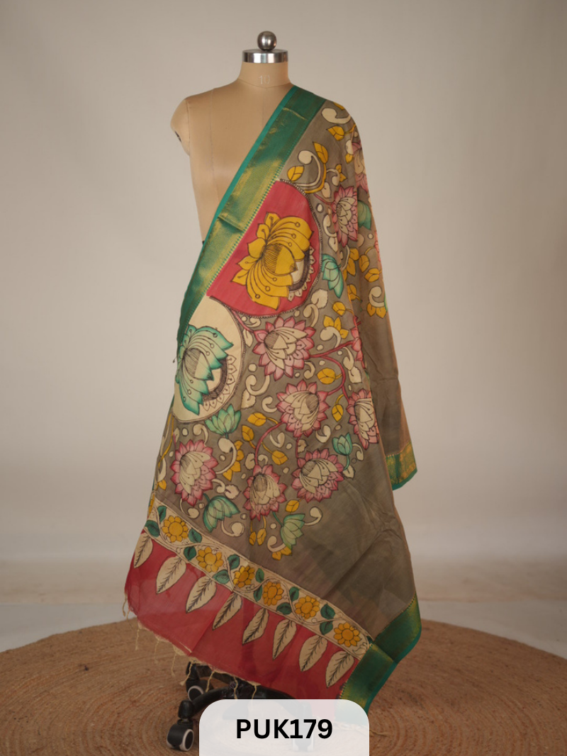 PURE PENKALAMKARI DUPPATTA - CHENNURI SILK
