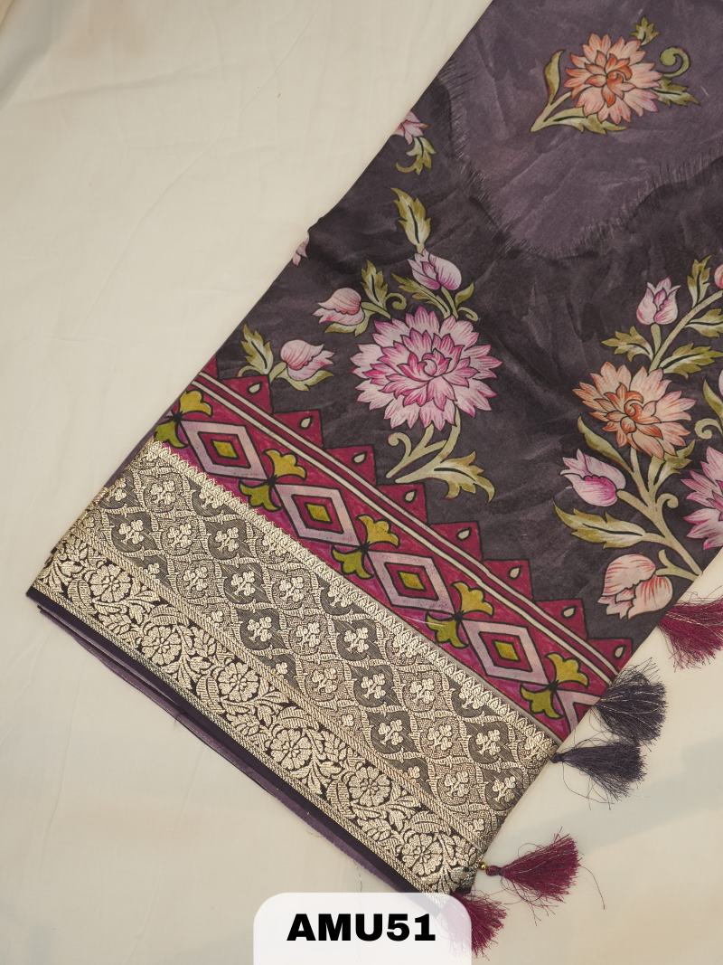 PREMIUM BANARAS ORGANZA DIGITAL KALAMKARI PRINT SAREE
