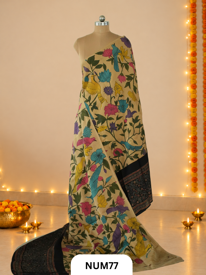 Exclusive Pure Penkalamkari Floral Saree - MODAL SILK