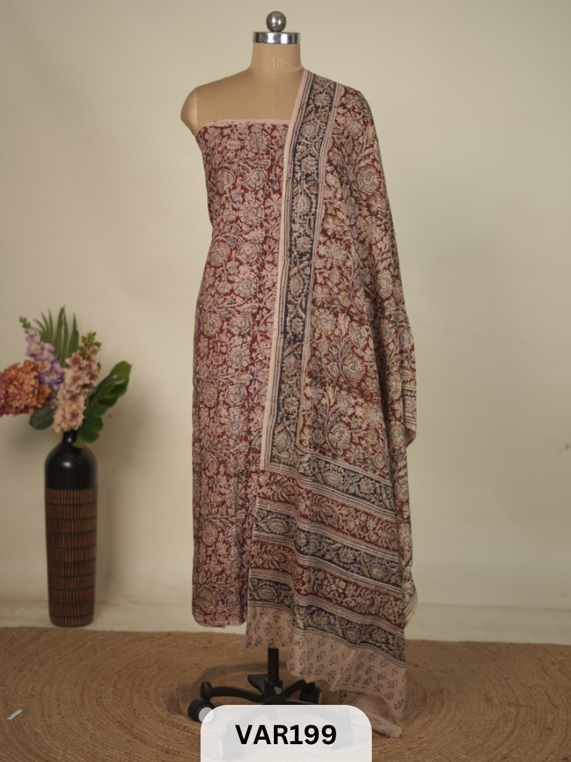 PURE HANDBLOCK KALAMKARI COTTON-2 PCS-TOP & DUPPATA