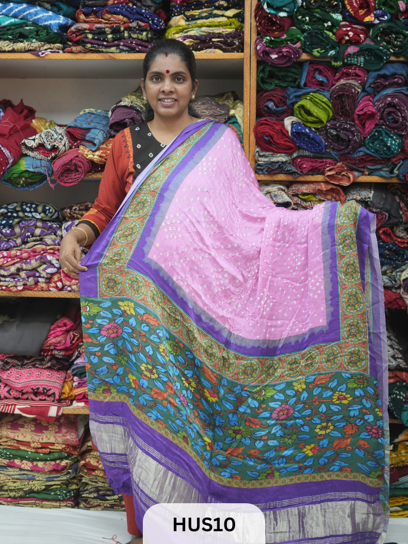 BANDHANI WITH KALAMKARI DIGITAL PRINT BORDER LAGDI PATTA