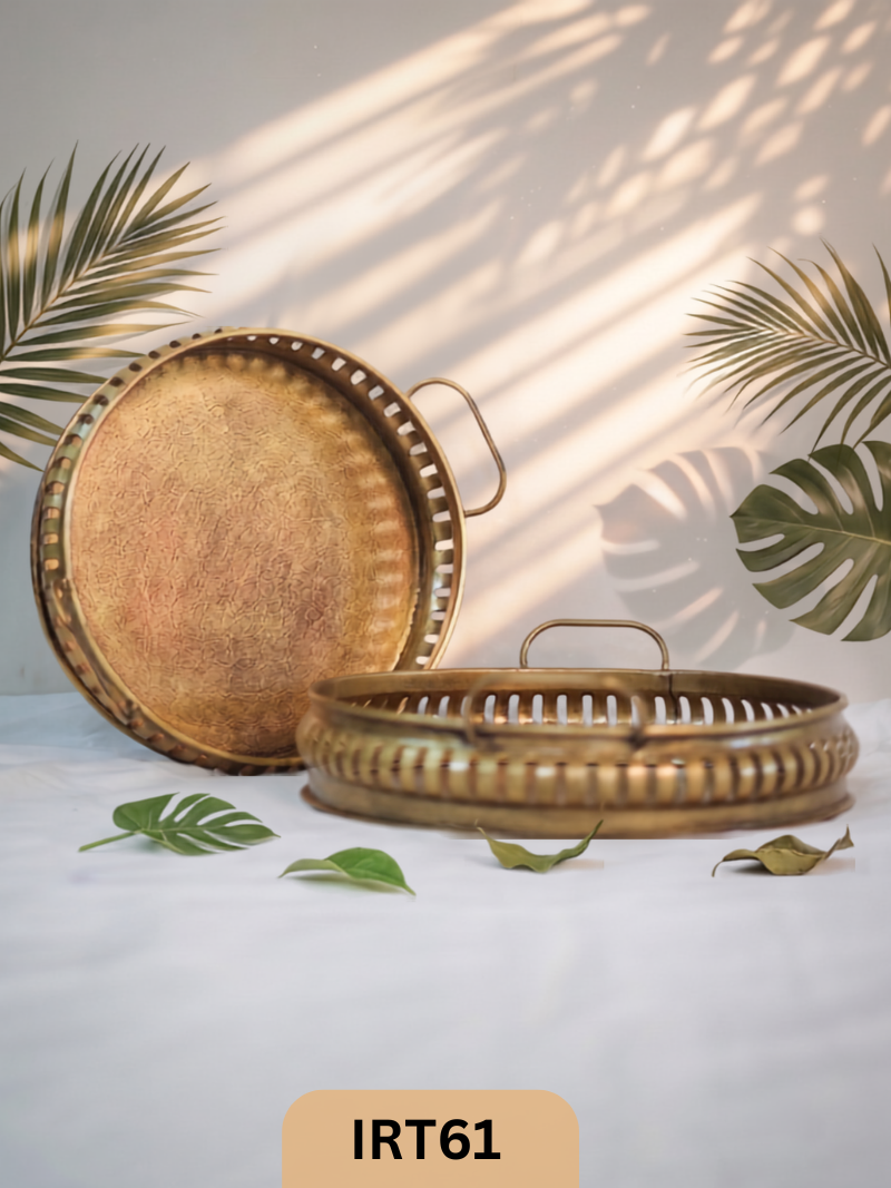 Jodhpur Royale Handcrafted Antique Brass Serving Tray | Luxury Decorative Metal Platter