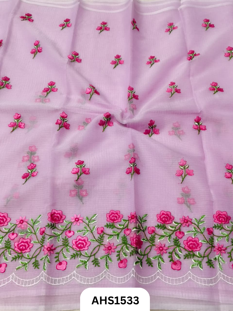 Kota Cotton Embroidery Work Saree With Blouse