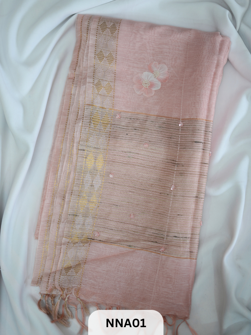 PURE SILK LINEN - 70LEA PURITIY HAND APPLIQUE WORK